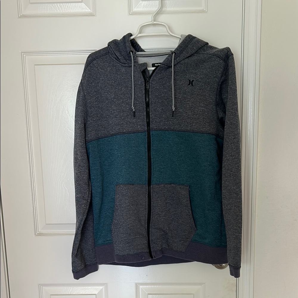 Hurley Big Boys Gray and Teal Zip-up Hoodie Sz Large